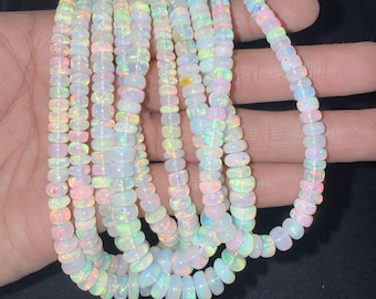 Big Size 5mm to 8mm Natural ~ Smooth Multi Fire Ethiopian Opal Beaded Beads, Plain Opal Beads, Fire Opal Beads, AAA+ Rondelle Opal Beads.