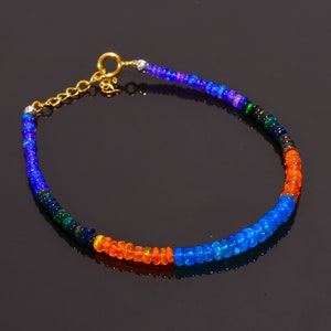 AAA+ ~ Ethiopian Opal Bracelet, Multi Fire Opal Rondelle Beads Bracelet ,  Flashy Opal Bracelet, Opal Beaded Bracelet, Silver Bracelet.