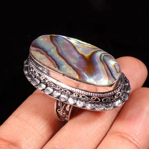 High Quality Abalone Shell Ring, Handmade Gemstone Ring, Statement Ring, Abalone Shell Women Ring&#39;s Jewelry.