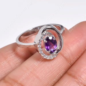 Amethyst Ring, 925 Sterling Silver Ring, Amethyst Silver Ring, Amethyst Ring For Women, Minimalist Ring, Purple Stone Ring.