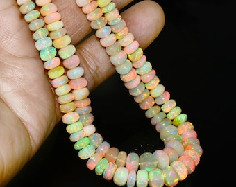 Natural ~ Smooth Yellow Fire Ethiopian Opal Beaded Beads, Natural Plain Opal Beads, Fire Opal Beads, AAA+ Rondelle Opal Beads.