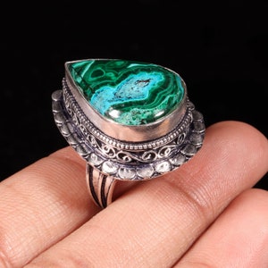 Chrysocolla Malachite  925 Sterling Silver Ring / Pear Shape Ring / Statement Ring / Elegant Ring / Handmade Jewelry. Size - 7 1/2 US