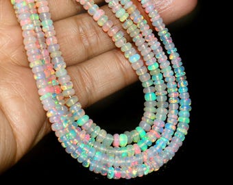 MULTI FIRE Ethiopian Opal Plain Beads, Beaded Opal Beads, AAA+ Welo Fire Ethiopian Opal Smooth Rondelle Opal Beads, Opal Beads Jewelry.