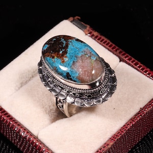 Natural Chrysocolla Ring, Sterling Silver Rings, Statement Rings, Rings For Wife, Gemstone Ring, Chrysocolla Ring, Jewelry For Womens.
