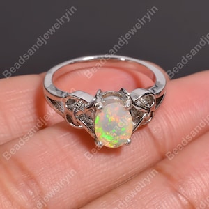 Genuine Ethiopian Opal Ring, 925 Sterling Silver Ring, Gemstone Ring, Fire Opal Handmade Ring, Engagement Ring, Ring For Women Jewelry.
