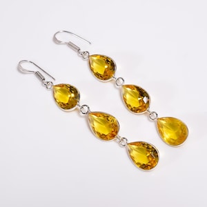High Quality Citrine Gemstone Earring, Women Fashion Earring, 925 Sterling Silver Earring, Dangle Citrine Earring Best For Gift.!!!