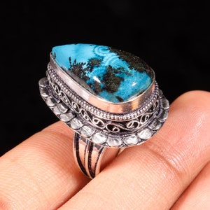 Exquisite Chrysocolla Rin , 925 Sterling Silver Ring, Gemstone Ring, Healing Crystal, Statement Ring Chrysocolla Silver Jewelry.