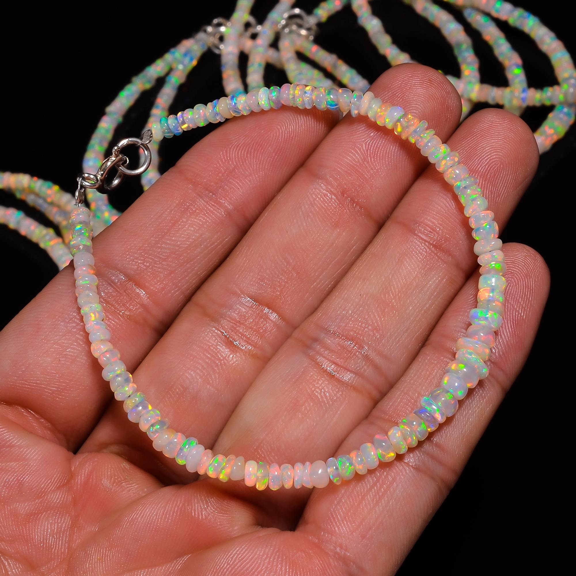 NATURAL ~ White Ethiopian Opal Beaded Bracelet, Rondelle Beads Bracelet, Minimalist Bracelet, Fire Opal, Handmade Opal Bracelet.