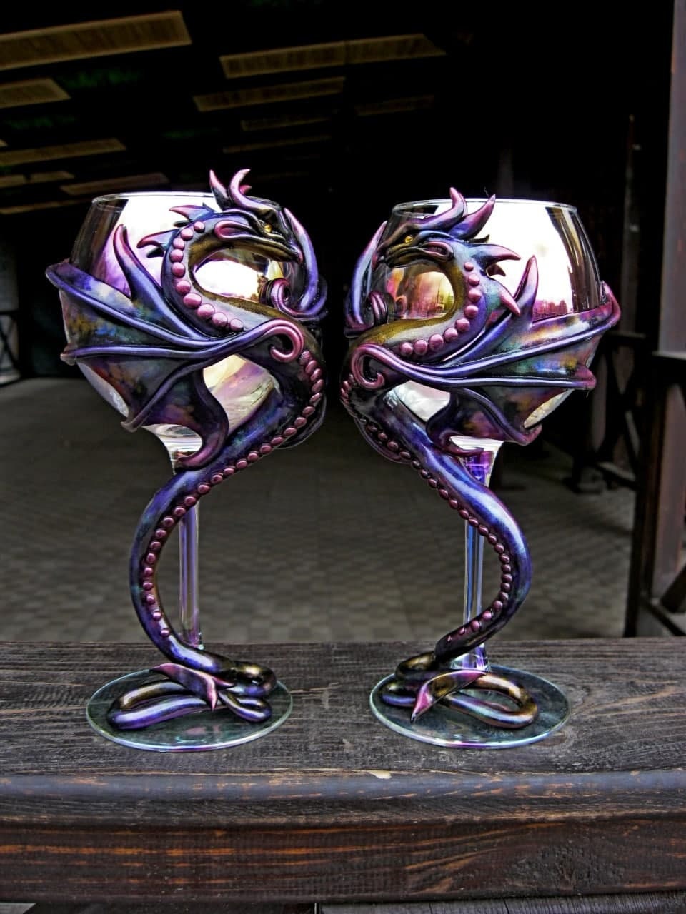 Wine glasses Dragon's Gold Etsy