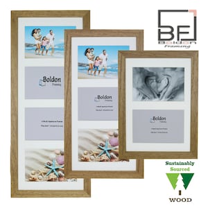 Marcos de fotos de apertura múltiple con capacidad para 2, 3 o 4 fotos en roble