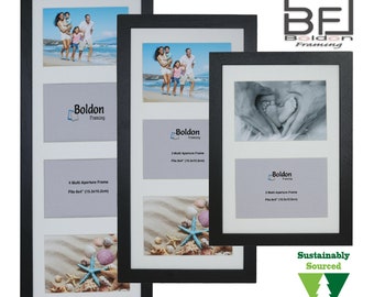 Multi Aperture Photo Picture Frames Holds 2, 3 or 4 Photos - Black REAL WOOD