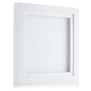 May include: White picture frame with a white mount. The frame is made of wood and has a simple design.