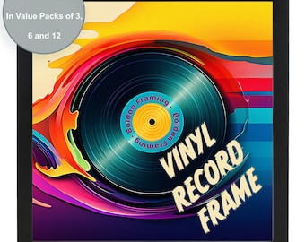 Boldon Framing Black Vinyl Record Square Photo Frame for Album Art Wall Display, Picture Frames for 12" Albums & Records. 3 Pack.