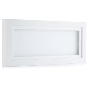May include: A white rectangular picture frame with a white mount. The frame is made of wood and has a simple design.