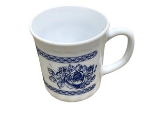 Vintage French Blue Rose Mug White Ceramic Coffee Tea Cup Kitchenware Honorine