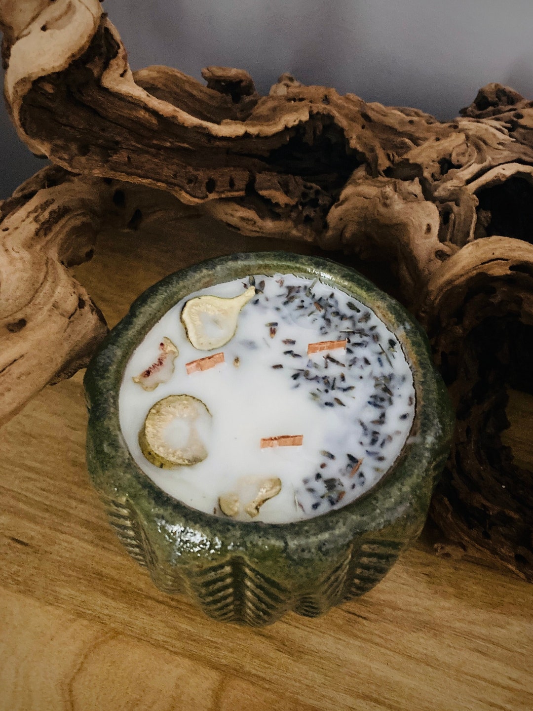 30 Oz. Wood Wick Soy Candle With Floral Accents in Boho Green Leaf ...