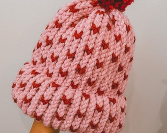 knit winter hat, heart beanie hat, gift for her, christmas gift, knit hats women, winter accessories, gift for woman, xmas, holiday