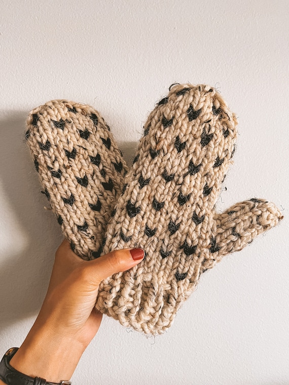 Heart Mittens Knit Mittens for Women Wool Mittens Winter