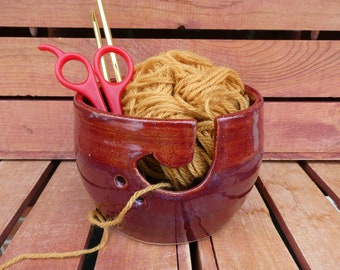 Yarn Bowl, Classic Red, Yarn Organizer, Nature-Inspired, Hand-Thrown Pottery, Yellow Creek Pottery