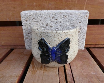 Sponge Holder/Tan with Butterfly/Nature Inspired