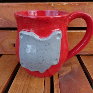Ohio Mug/Red with Gray Ohio/Nature Inspired/Dishwasher, Oven, Dinner Safe/Yellow Creek Pottery