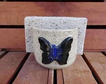 Sponge Holder/Tan with Butterfly?Nature Inspired/Yellow Creek Pottery