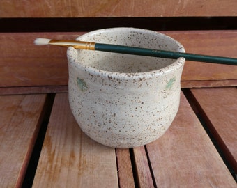 Painter’s Water Cup/Tan with Green Dragonflies/Brush Holder/Nature Inspired/Yellow Creek Pottery