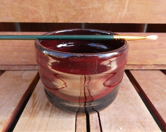 Painter’s Water Cup/Red and Black Curvy/Brush Holder/Nature Inspired/Yellow Creek Pottery