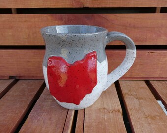 Ohio State Coffee Mug/White and Gray with Red Ohio/Nature Inspired Pottery/Yellow Creek Pottery