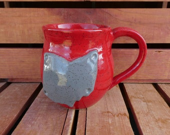 Ohio State Coffee Mug/Red Mug, Gray Ohio/Nature Inspired Pottery/Yellow Creek Pottery