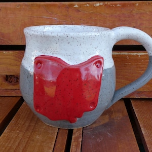 Ohio Mug/White and Gray with Red Ohio/Nature Inspired/Dishwasher, Oven, Dinner Safe/Yellow Creek Pottery