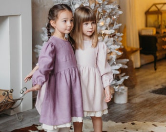 Mädchen Weihnachtskleid, Weihnachtskleid Baby Mädchen, Baby Mädchen Weihnachtsoutfit, Baby Mädchen Weihnachtsgeschenk, Leinen Boho Mädchen Kleid