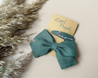 Pince à cheveux de Noël, Pinces brodées, accessoires de fille en lin, pince à cheveux de fille rouge, accessoires de fille, pinces à linge, cadeau de fille de Noël