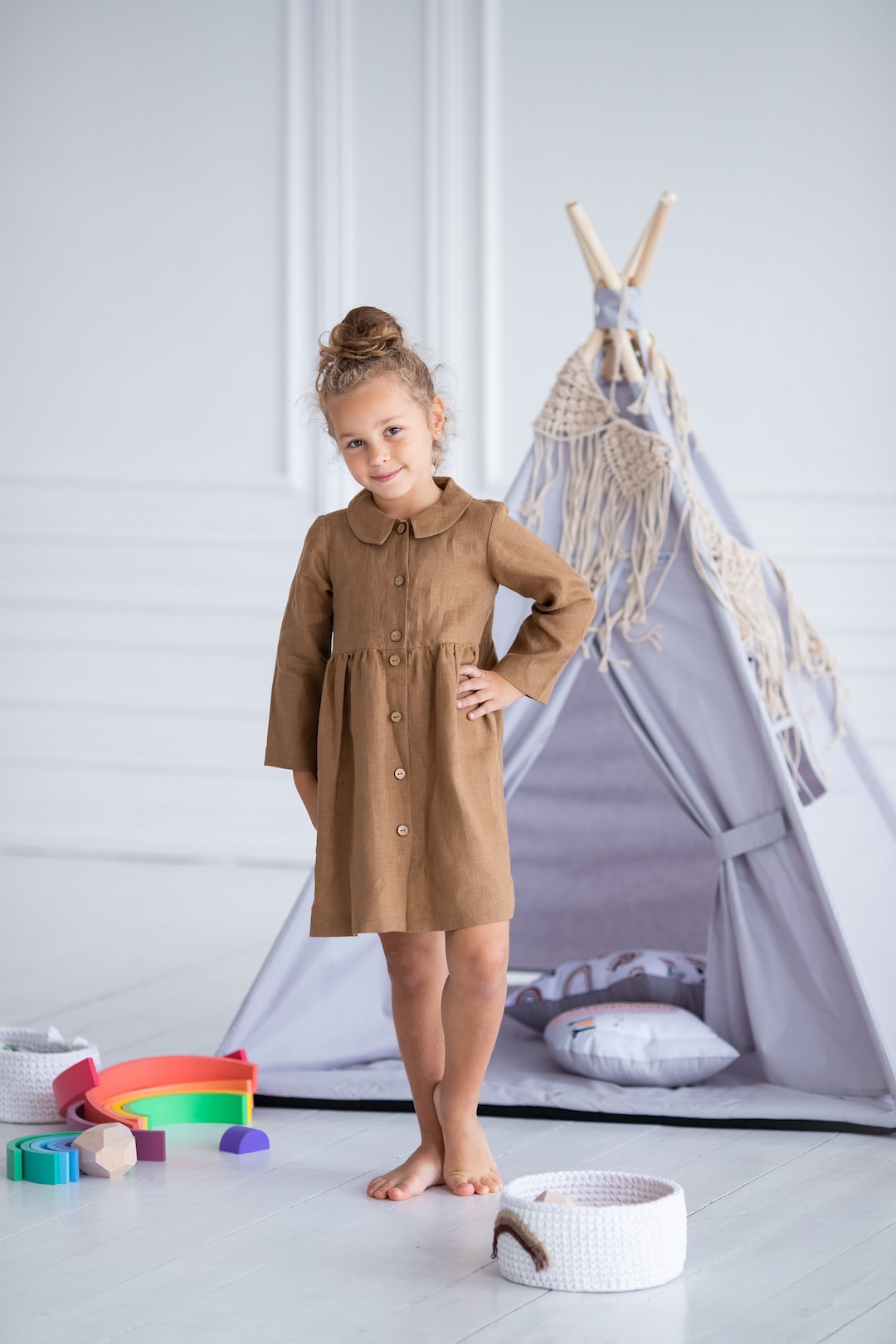 Linen Dress Girl Country Girl Dress Baby Linen Dress Twin Etsy