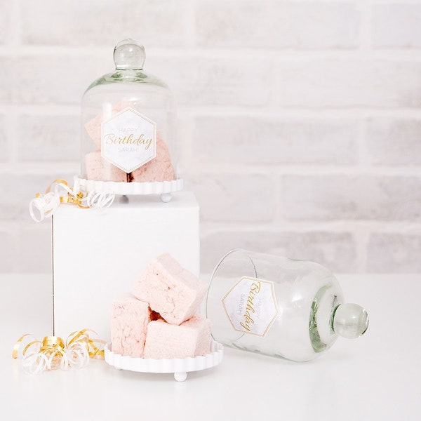 4 x Campana di Vetro con base bianca - Petit pot de cloche en verre avec base blanche Wedding Favor