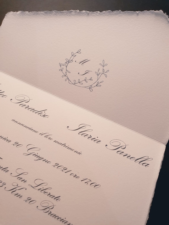 Partecipazioni in Carta Amalfi con sigillo in ceralacca matrimonio grafica  invito nozze -  Italia