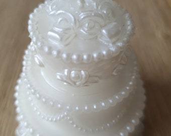 Candela Forma Torta Nuziale Bianca Matrimonio Nozze Cera Bomboniera - Wedding Cake Candle Favor