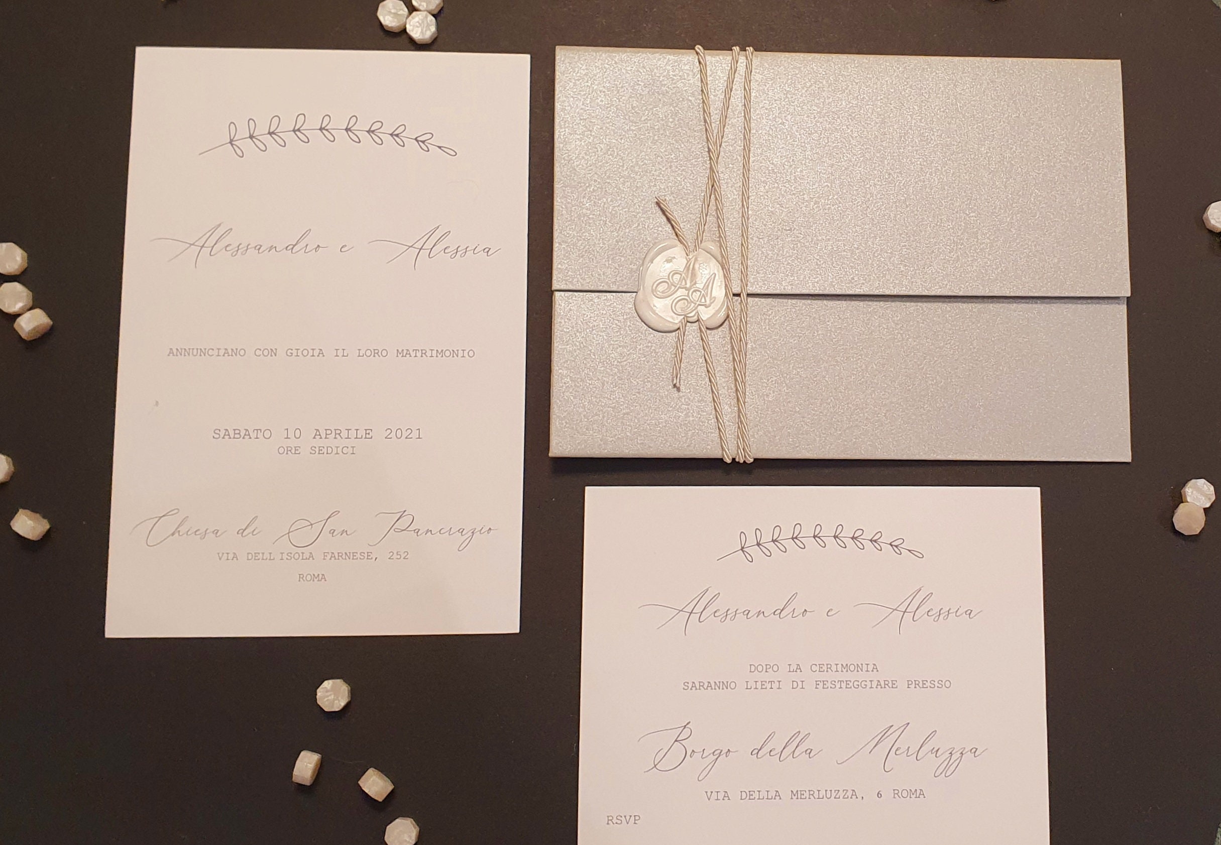 SILVER SILK ENVELOPE WITH PEARL BUTTON CLOSURE FOR INVITATION CARDS +  JEWELLERY PACKAGING