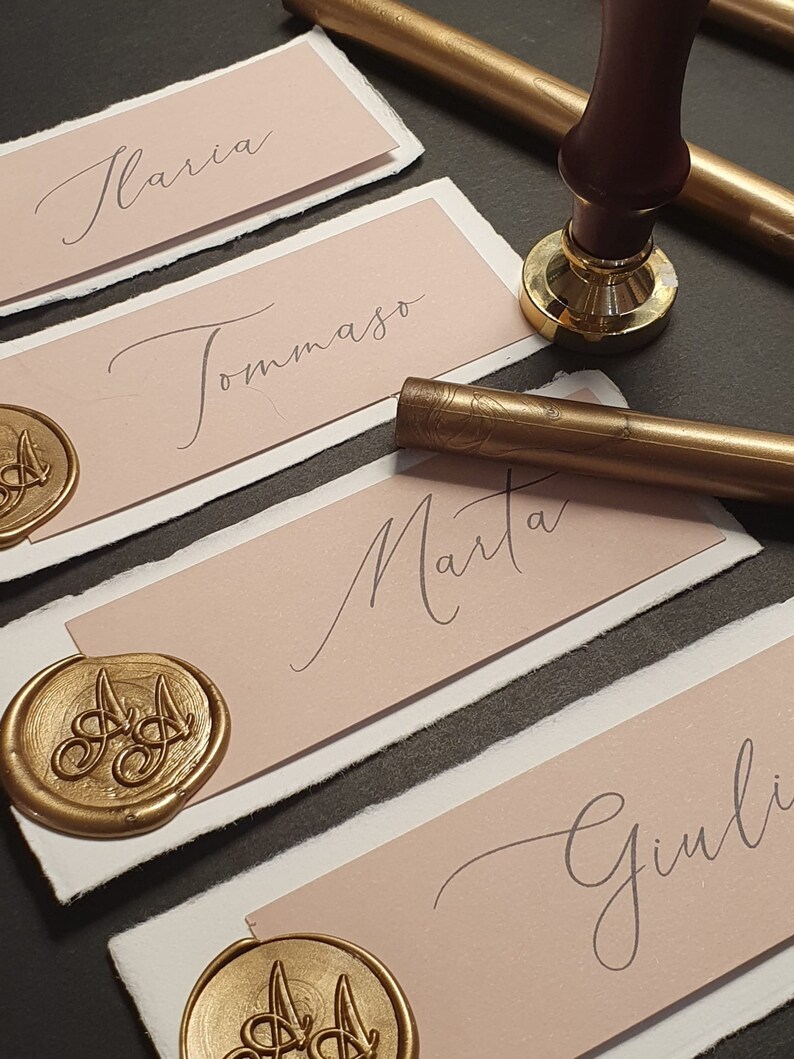 10 Personalized Place Card Tags With Amalfi Paper and Sealing Etsy