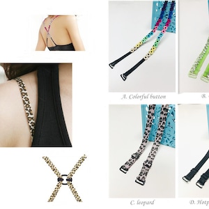 Cute Bra Straps Pattern Off Shoulder Dress Bra Straps Lace Diamond Elastic Leopard Button