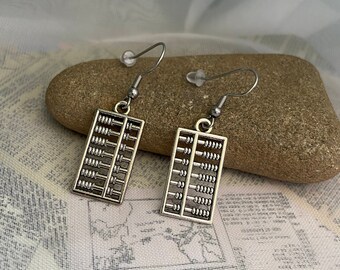 Abacus earrings- silver plated charms on hypoallergenic stainless steel earring hooks