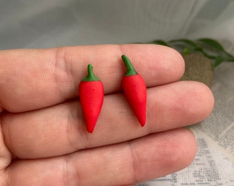 Chili pepper stud earrings- hand sculpted polymer clay chili peppers attached to hypoallergenic stainless steel posts