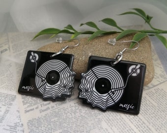 Melting record player earrings- Trippy double sided acrylic turn table charms on stainless steel earring hooks, hypoallergenic