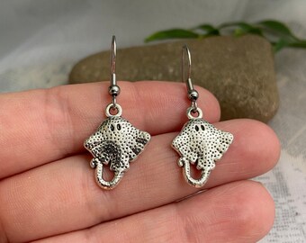 Stingray earrings- silver plated charms on hypoallergenic stainless steel earring hooks