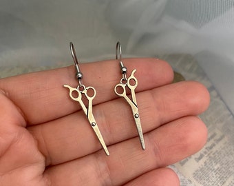 Scissors earrings- silver plated charms on hypoallergenic stainless steel earring hooks
