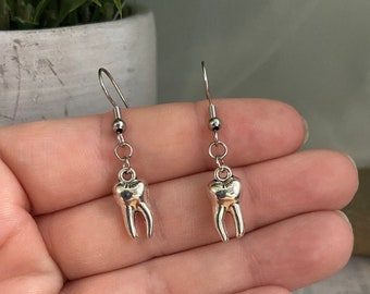 Tooth earrings- silver plated charms on hypoallergenic stainless steel earring hooks