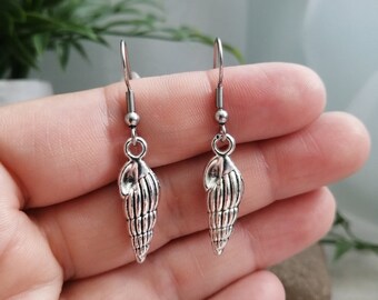 Conch earrings- silver plated charms on hypoallergenic stainless steel earring hooks