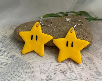 Yellow star earrings- polymer clay stars on hypoallergenic stainless steel earring hooks
