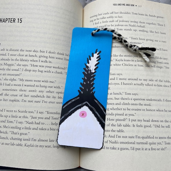 Cat butt bookmark- Hand painted front and back with yarn tassel