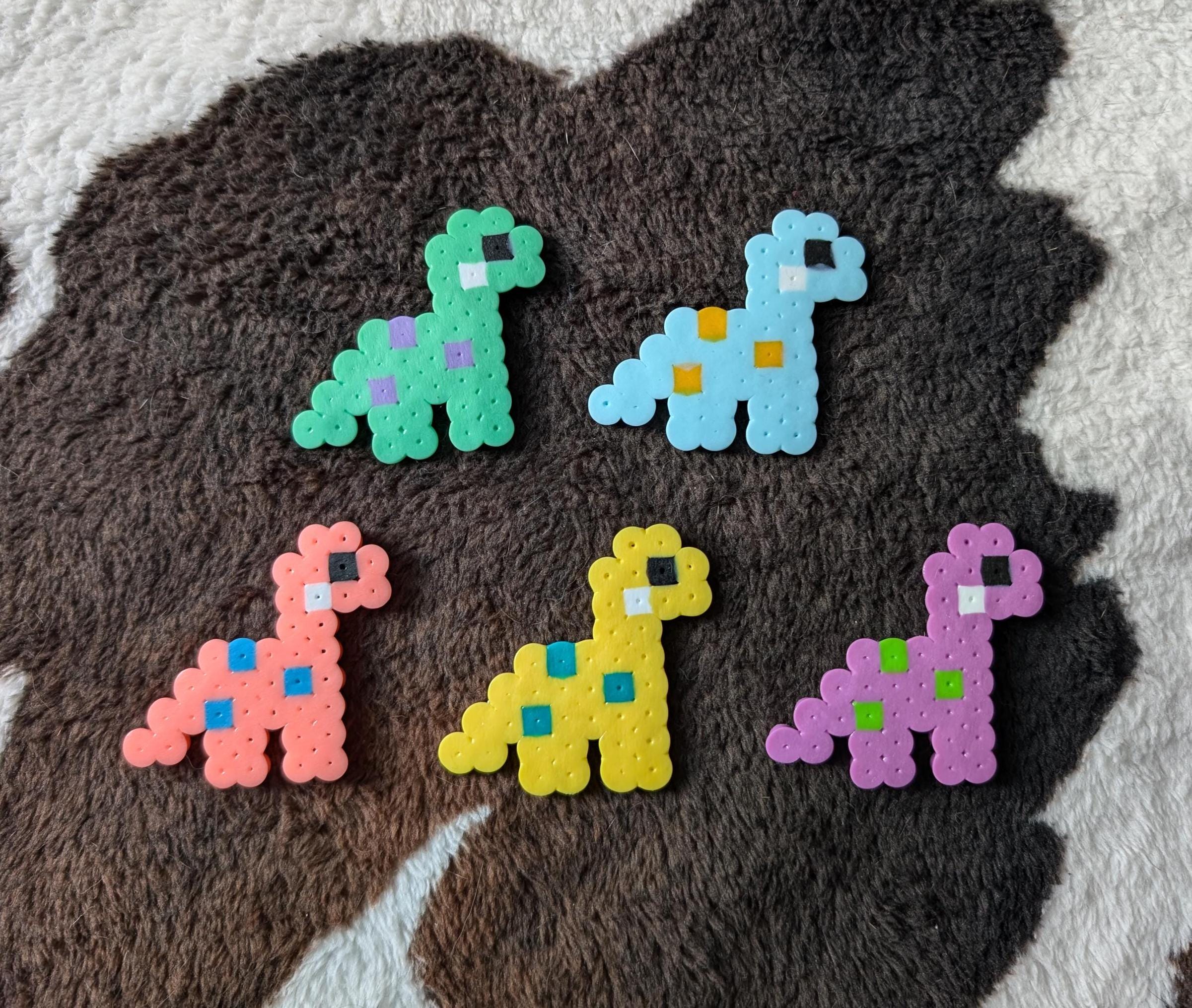 Dino Magnet Set- 5pc Perler Hama Fuse Bead Magnets, Colorful